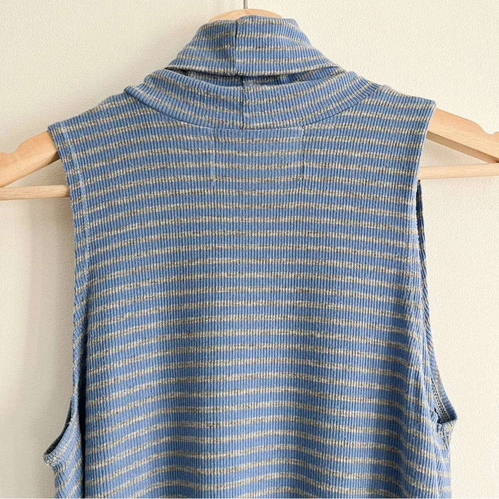 Anthropologie Puella Striped Blue Grey Gray Sleeveless Turtleneck Top Women’s M - Picture 11 of 15
